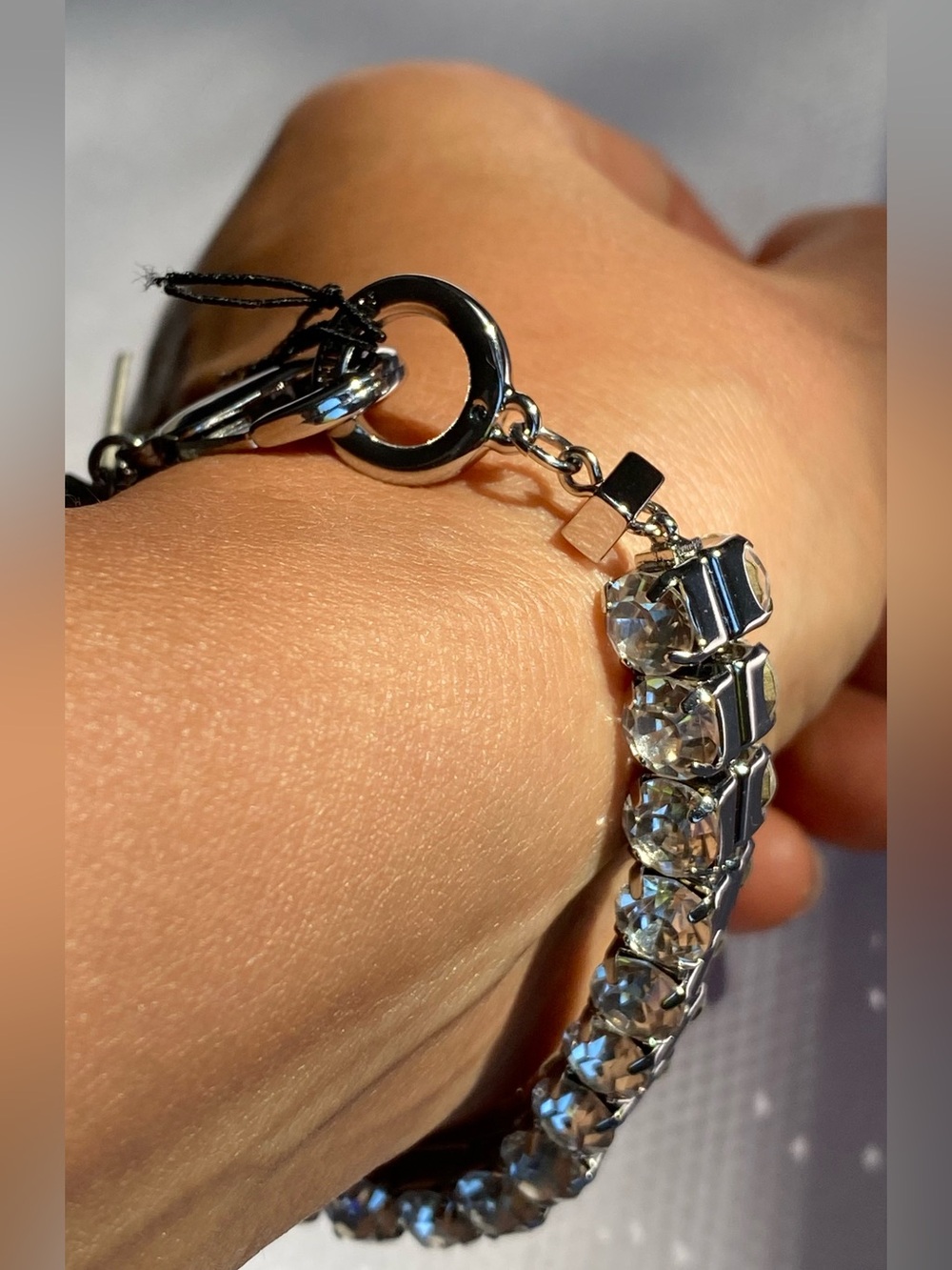 AllSaints Gia Chain Bracelet Warm Silver Crystals NWT